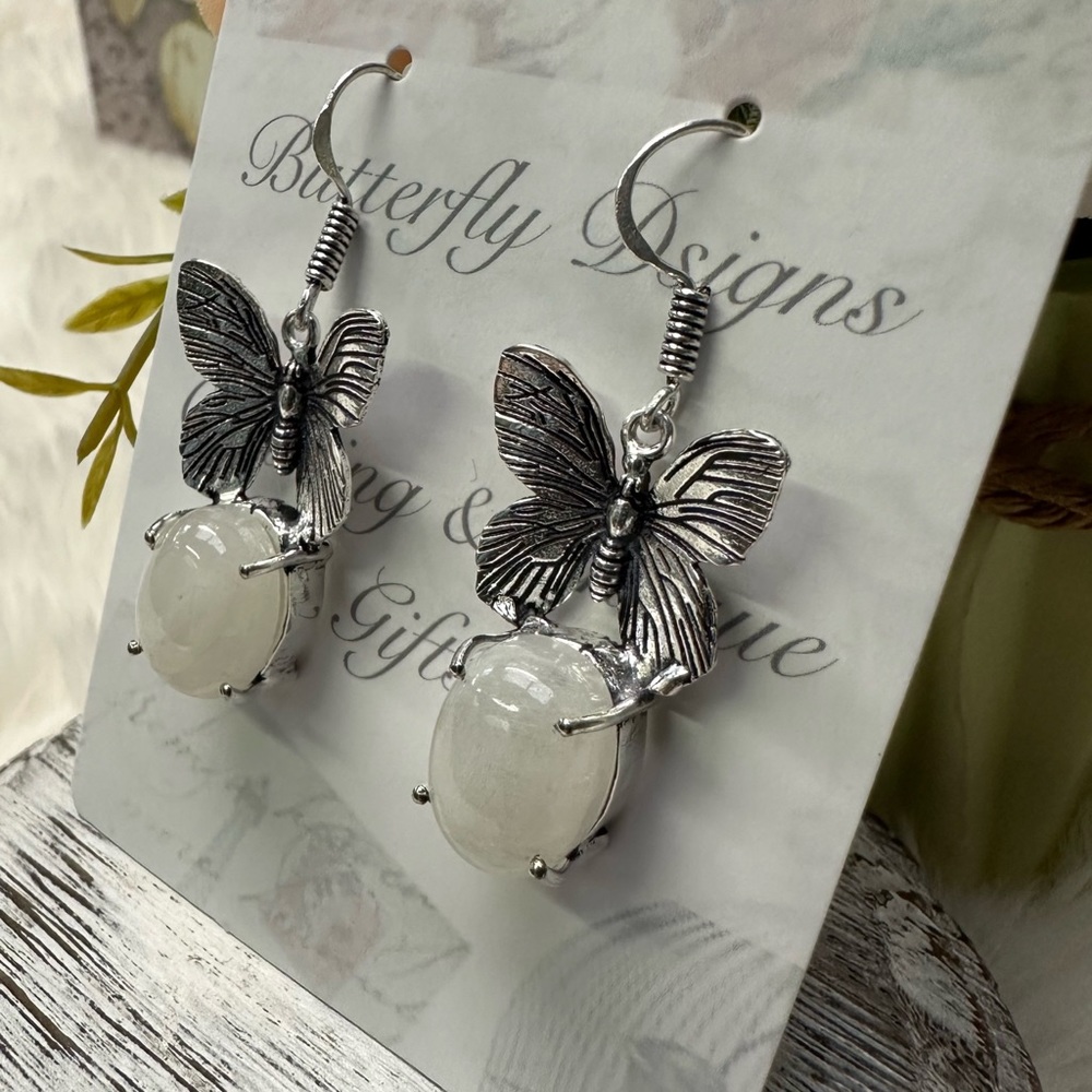 0117 Rainbow Moonstone Ethnic Handmade Earrings Silver Gemstone Jewelry - Picture 8 of 11